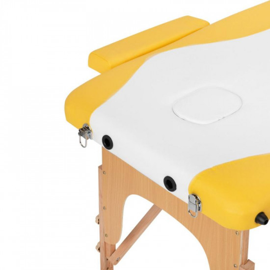 Skladací masérsky stôl Komfort Wood Activ Fizjo Lux 2 segmentový bielo-žltý